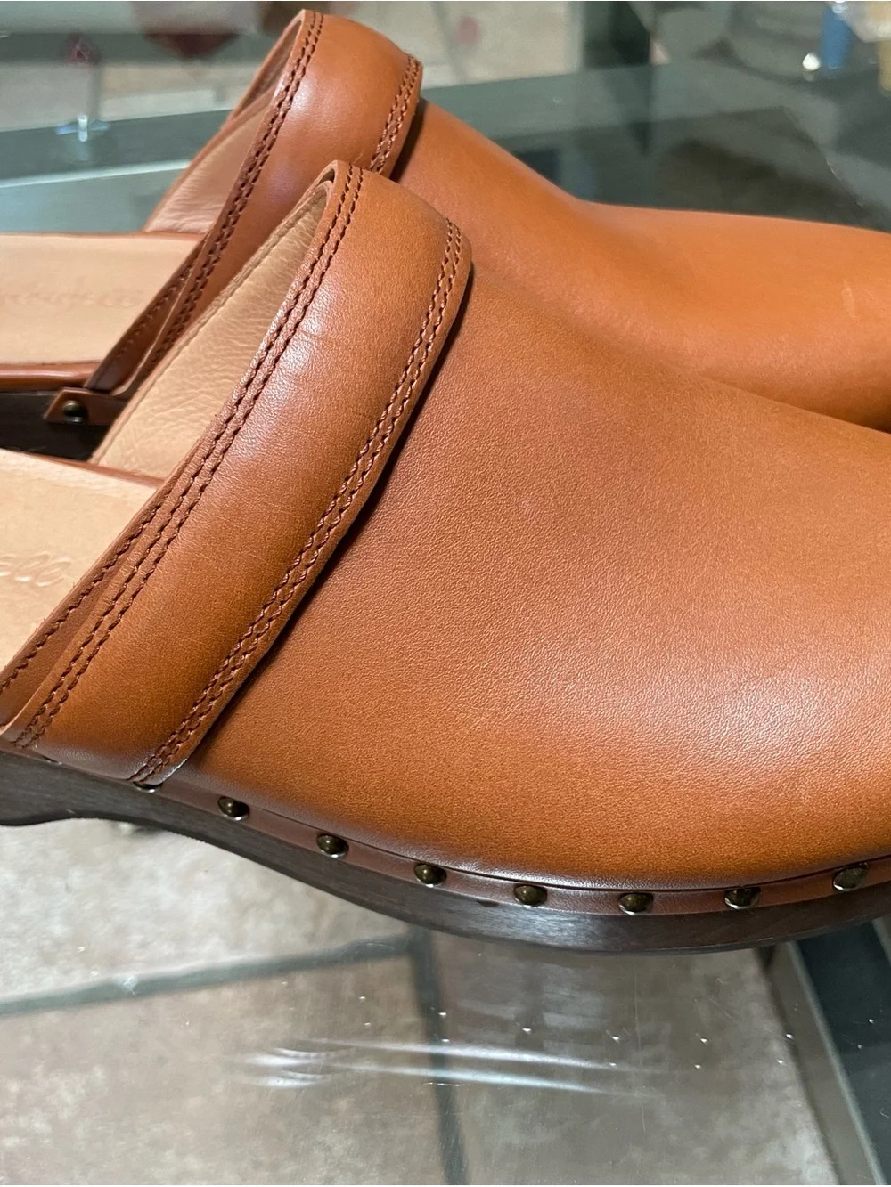 Madewell Cognac Leather Studded Clog Mules - Picture 3 of 7